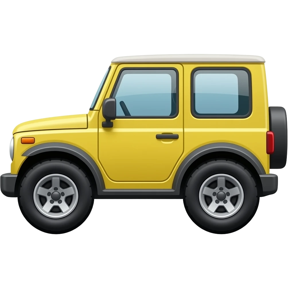 side view of an unlabeled yellow off-roader, classic emoji style, left facing emoji
