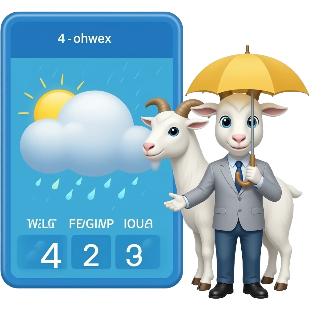 goat holding umbrella in front of a 4 day weather forcast emoji