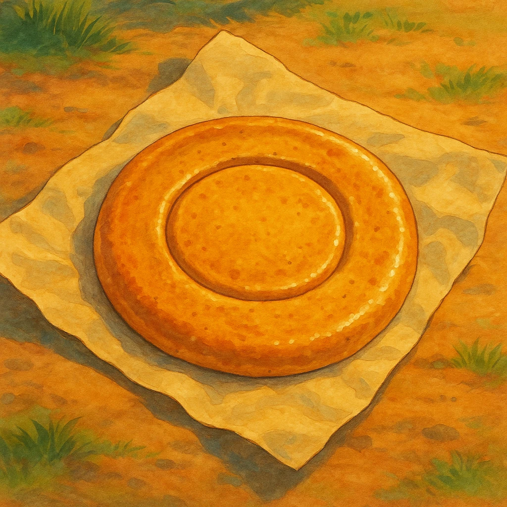 ghibli style dalgona candy with circle shape, inspired by Squid Game emoji