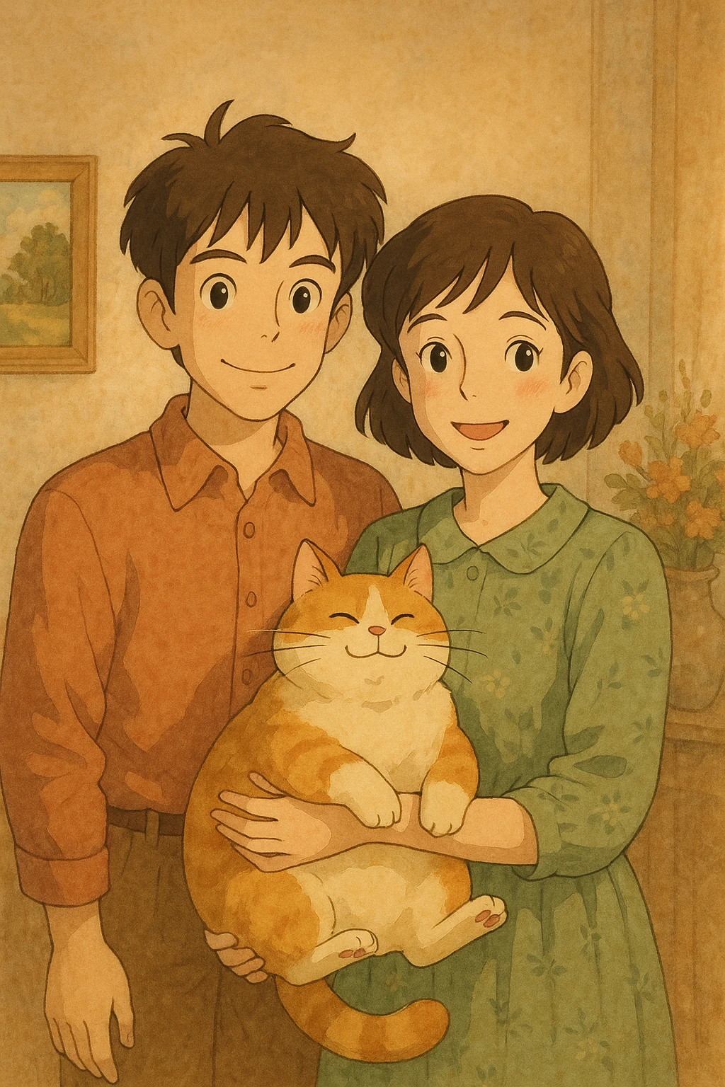 couple with pet posing for photo emoji