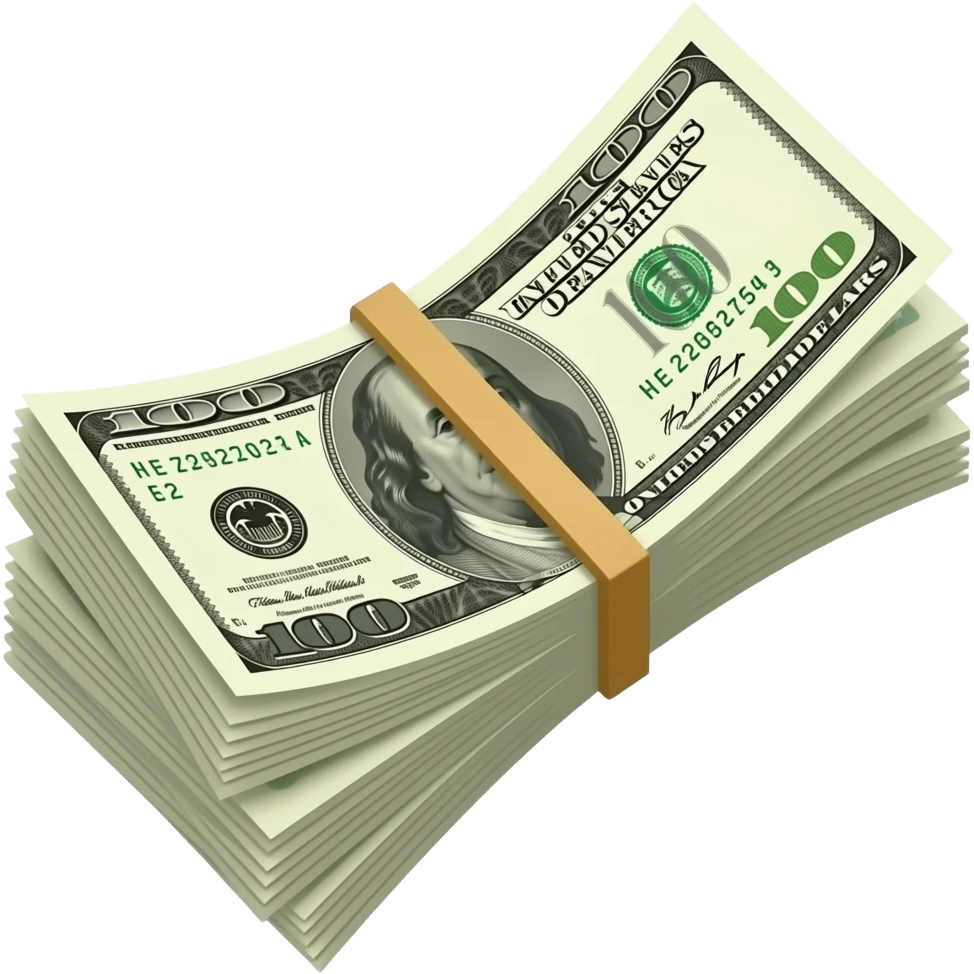 стопка долларов сложенных пополам с резинкой для денег emoji