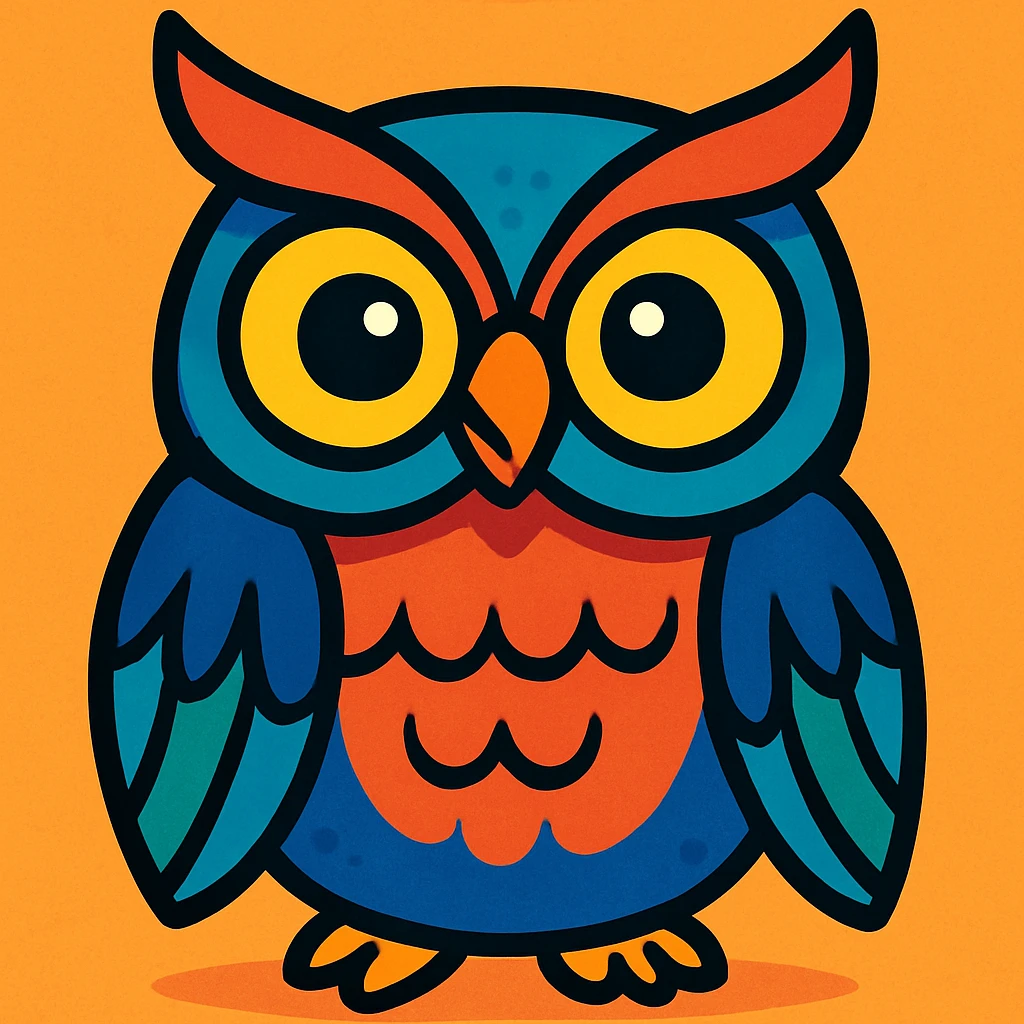 an owl, vibrant cartoon style emoji