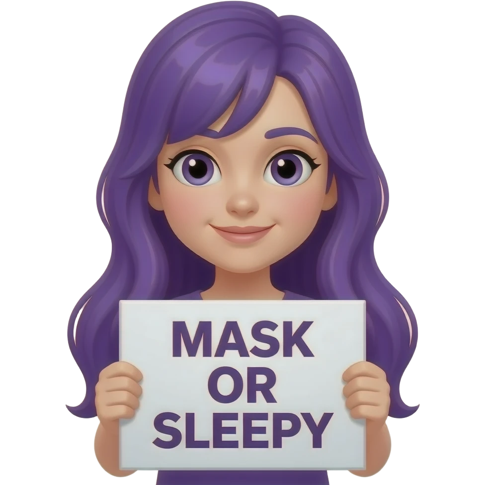 girl with long purple hair with a MASKTOK K OR SLEEPY sign emoji