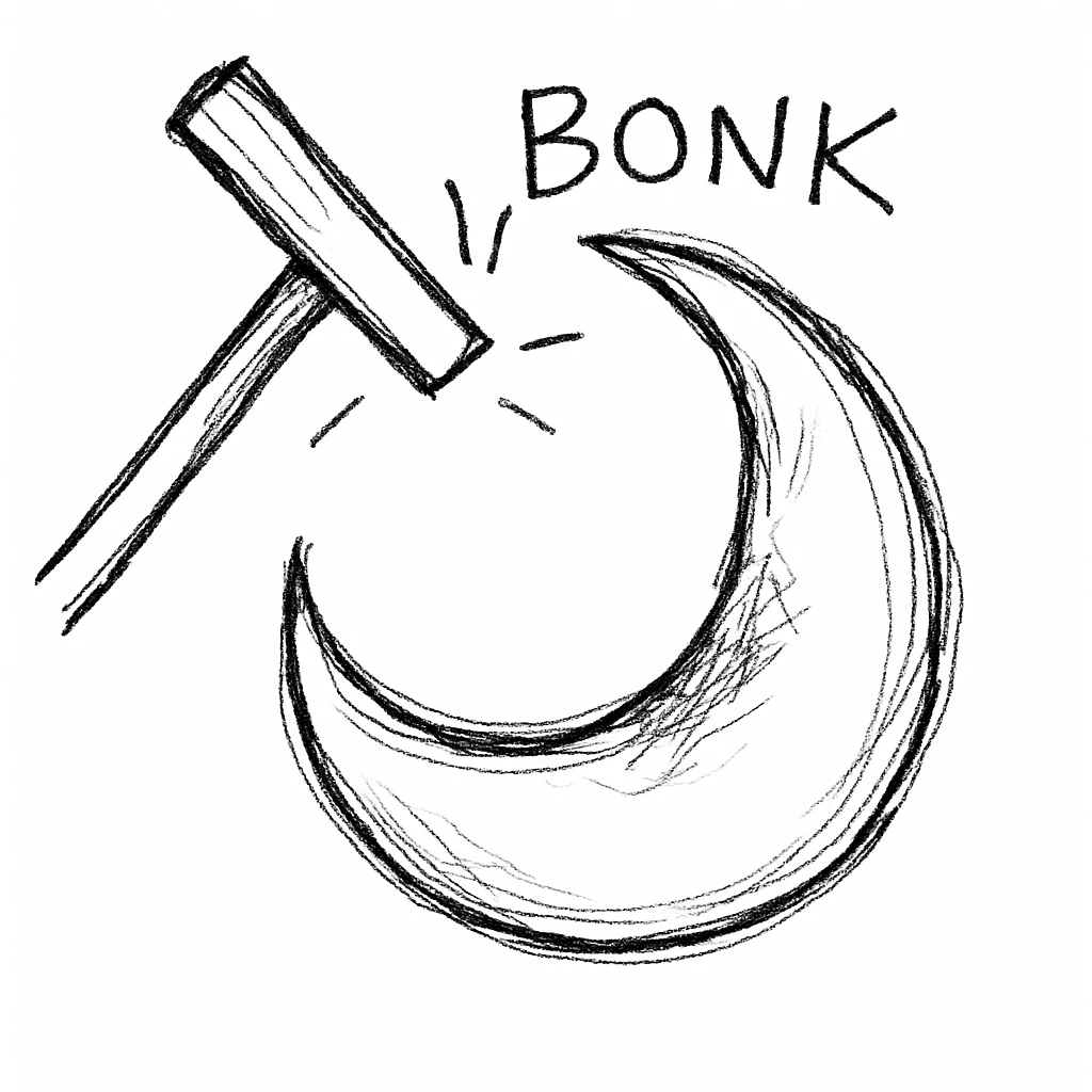 new moon with a bonk meme effect, playful and expressive emoji