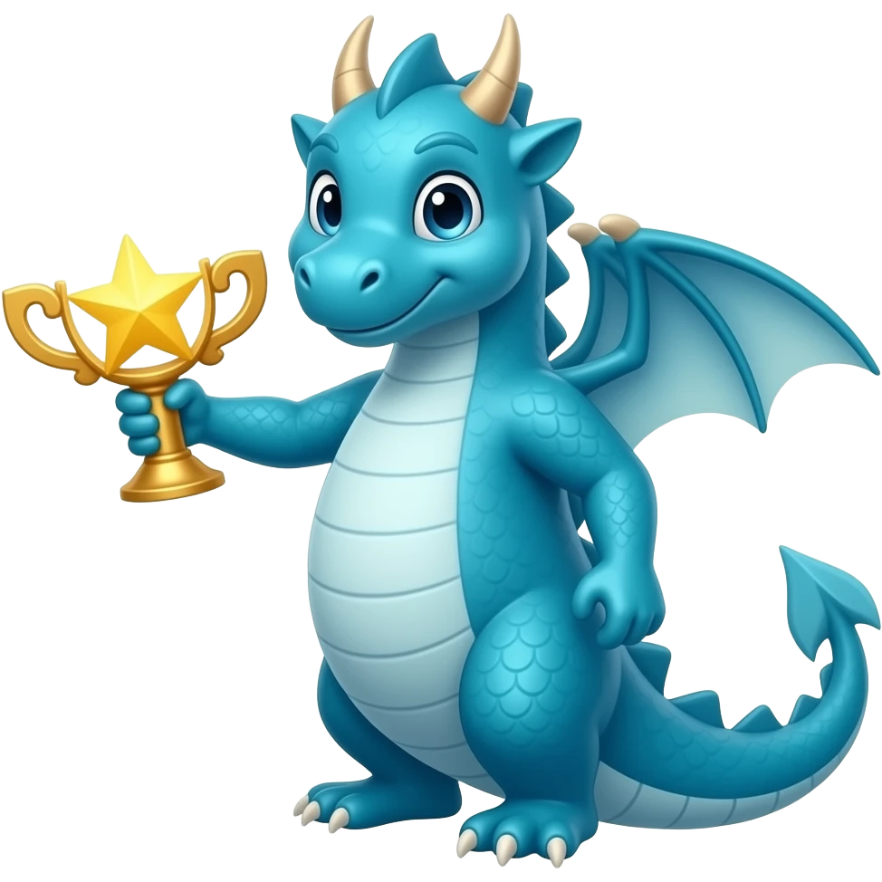 Blue dragon holding a Winner emoji