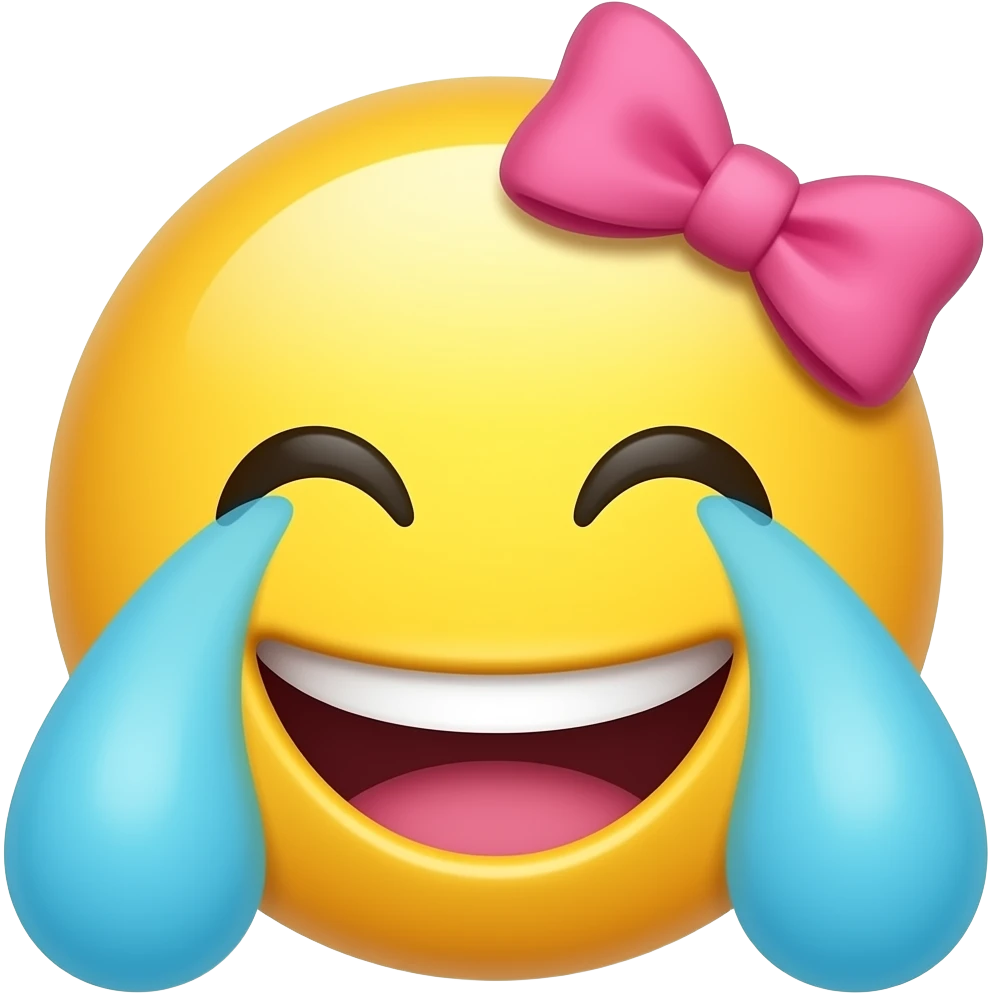 pink preppy joy/laughing smiley face. I want it to look like the classic yellow face. make it at least look good. SILLY. happy tears and pink bow emoji