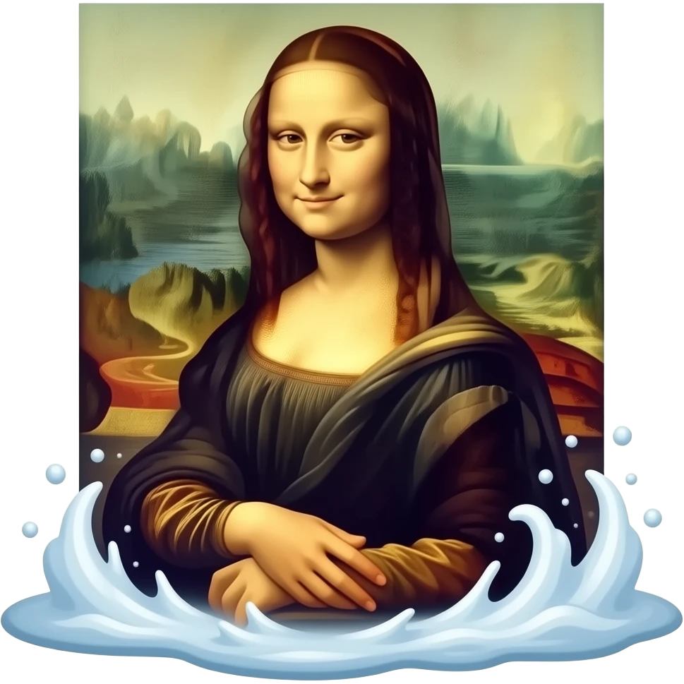 a realistic photo-style - a slender, elegant Venus with good muscles, according to a painting by Sandro Botticelli, is born from sea foam and holds Da Vinci's Mona Lisa in her hands emoji