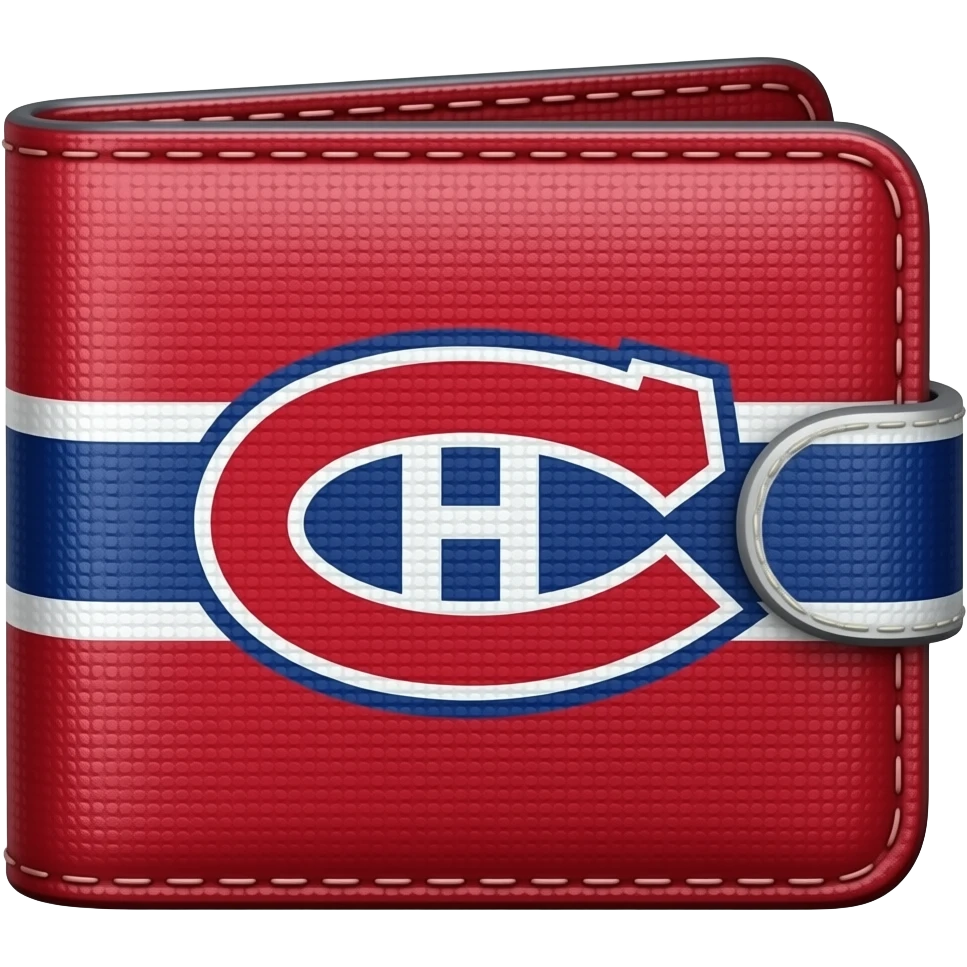 Montréal Hockey team's Man's wallet with with the Montréal Hockey team's player on it put the wallet in red and white blue straps on to it emoji