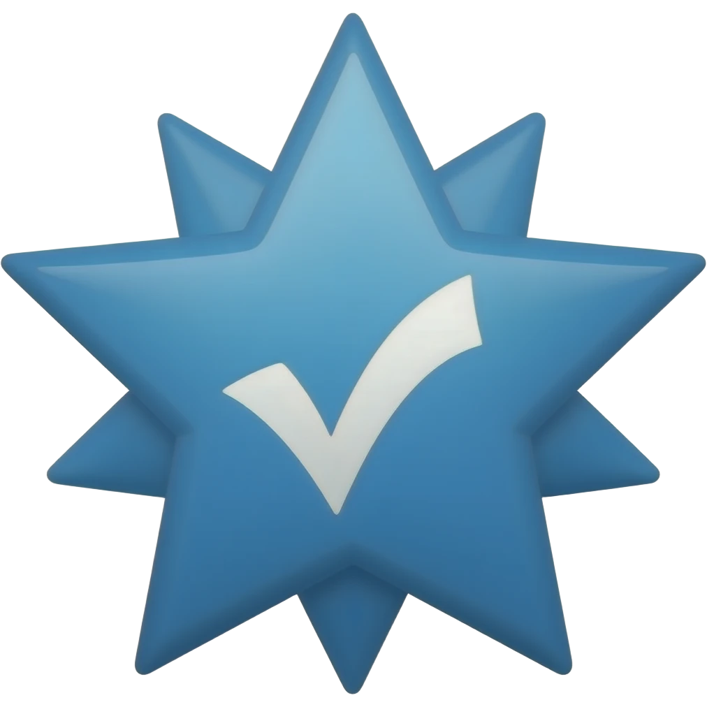 A white colour tick in center of the blue colour 12 sided equal small slightly curved spikes like circle with spikes shape In 2D emoji