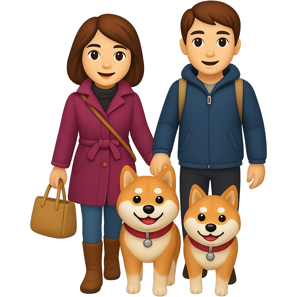 Make the couple have brown hair in emoji style with no background. emoji