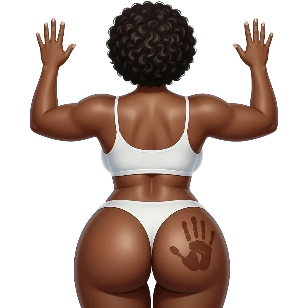A extremely fat big booty African showing back her buttocks with putting her hands behind the wall with a hand print on her left buttock emoji