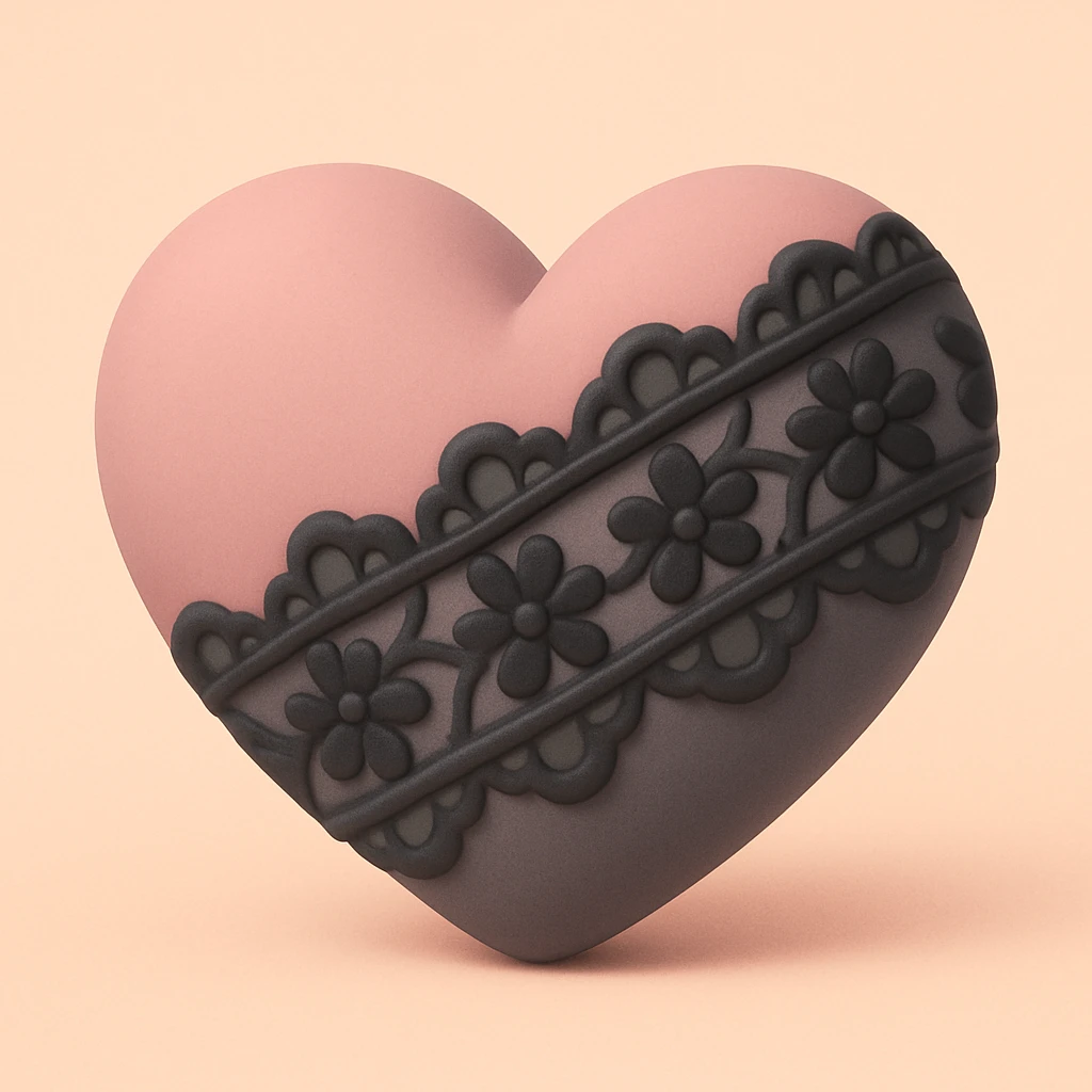 gothic heart with black lace, mochi style emoji