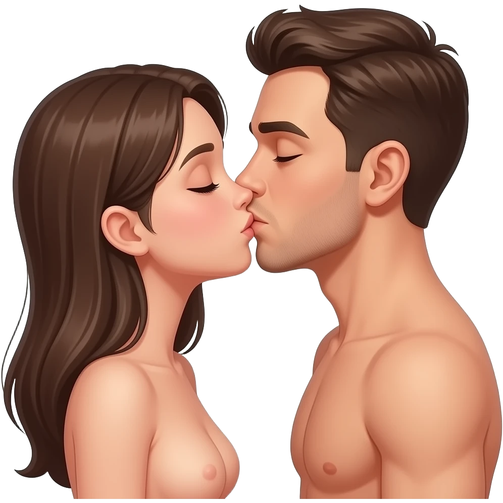 Naked girl naked man kissing emoji