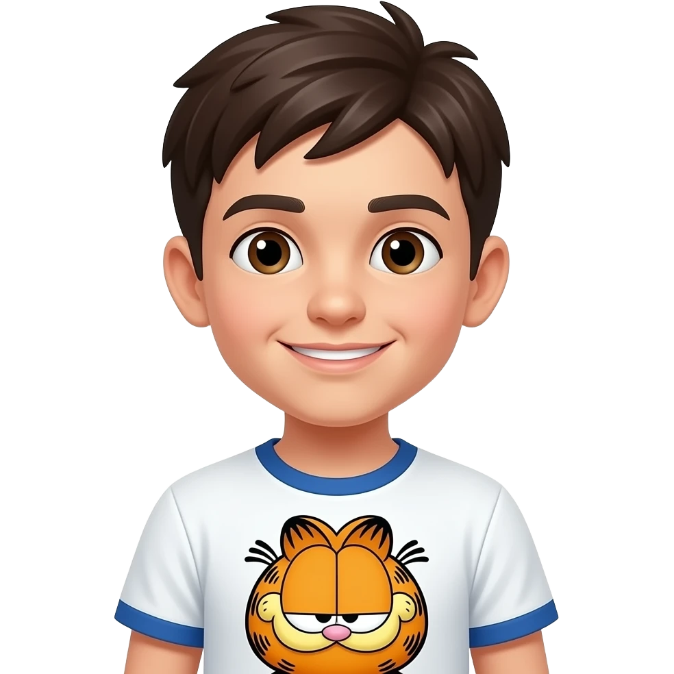 Boy with a garfiel shirt emoji