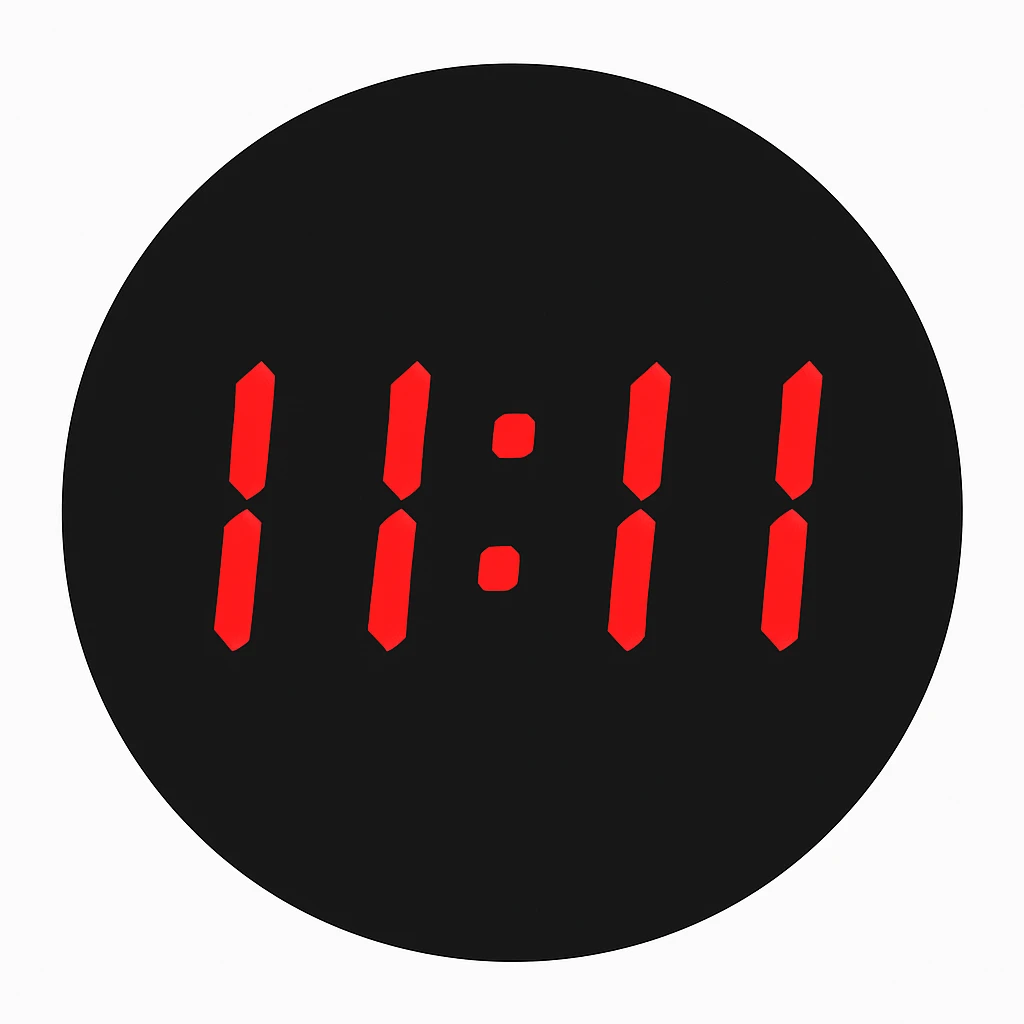 emoji with a black circular background, displaying '11:11' in red digital clock style numbers emoji