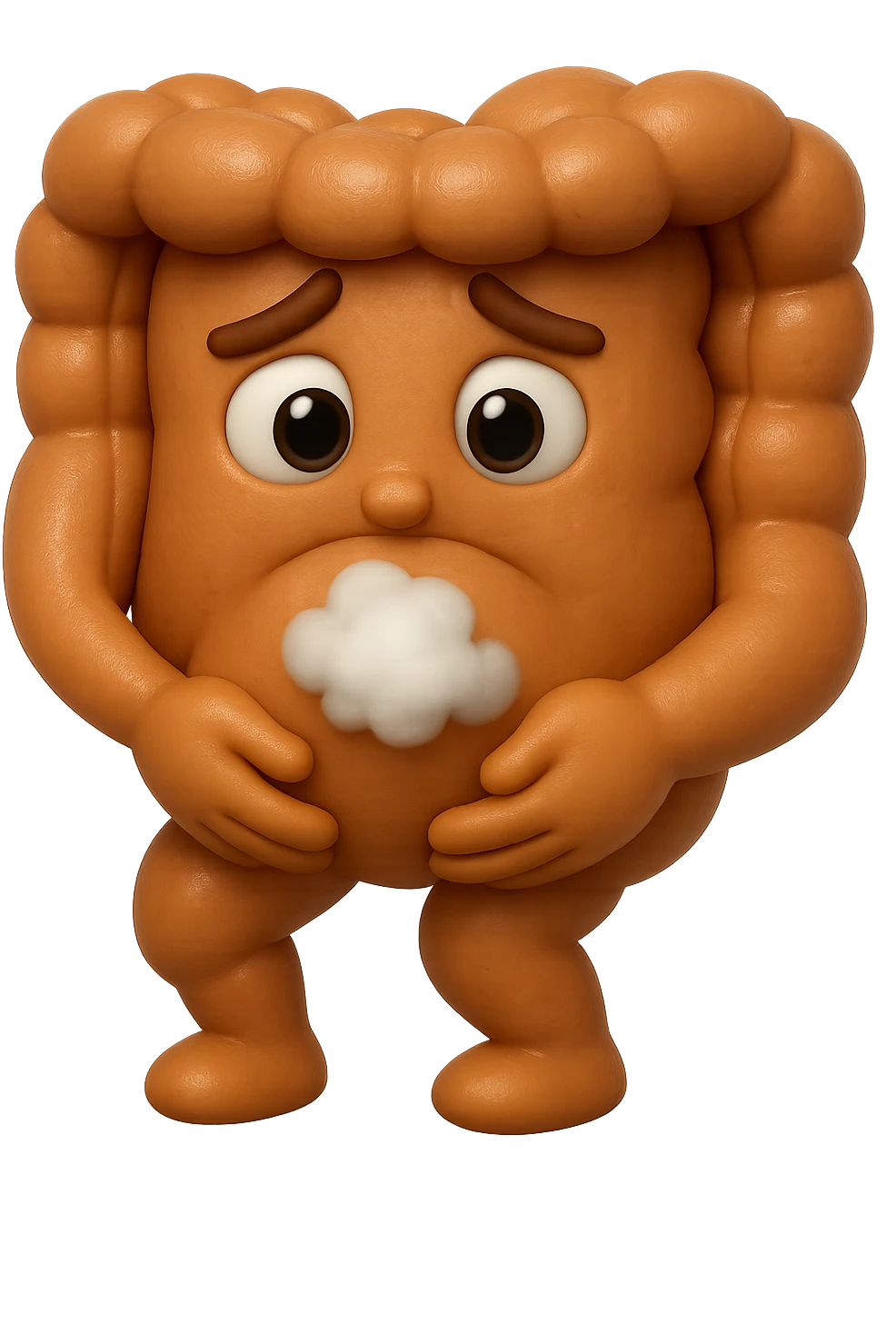 emoji stile iphone di un intestino che ingoia una nuvoletta di aria ben visibile e gli si gonfia la pancia, non fargli il naso, iperrealistico 4k emoji