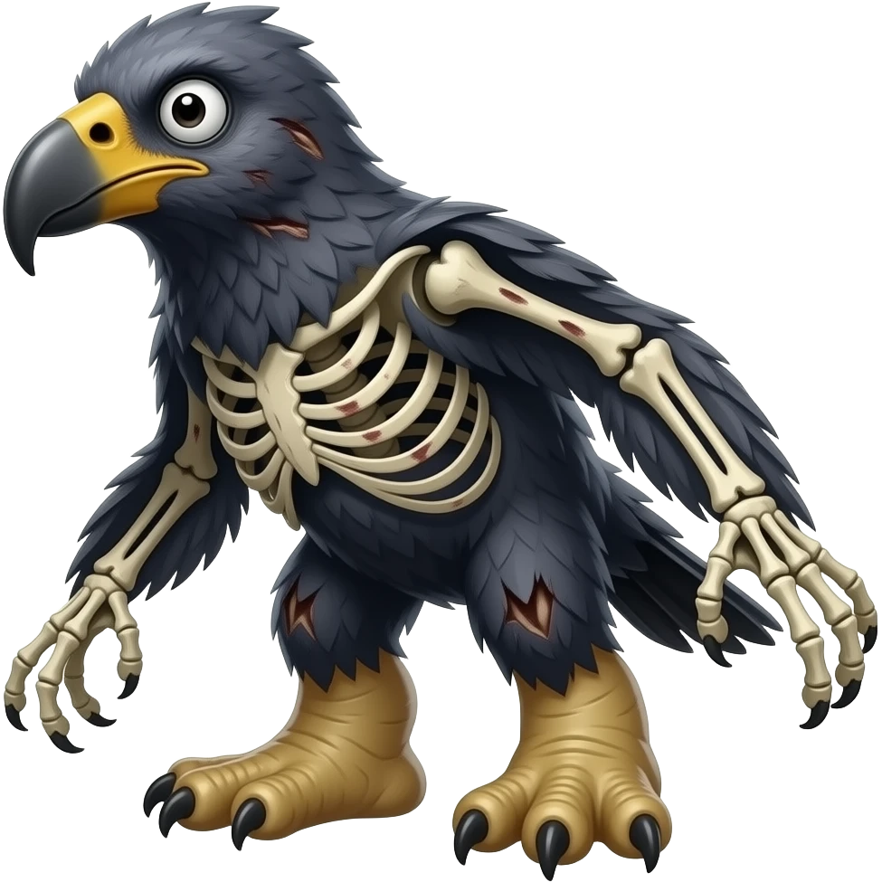 surrealistic - a plucked, wild bastard zombie bird, with grown fat human feet , shown at a 45-degree angle emoji