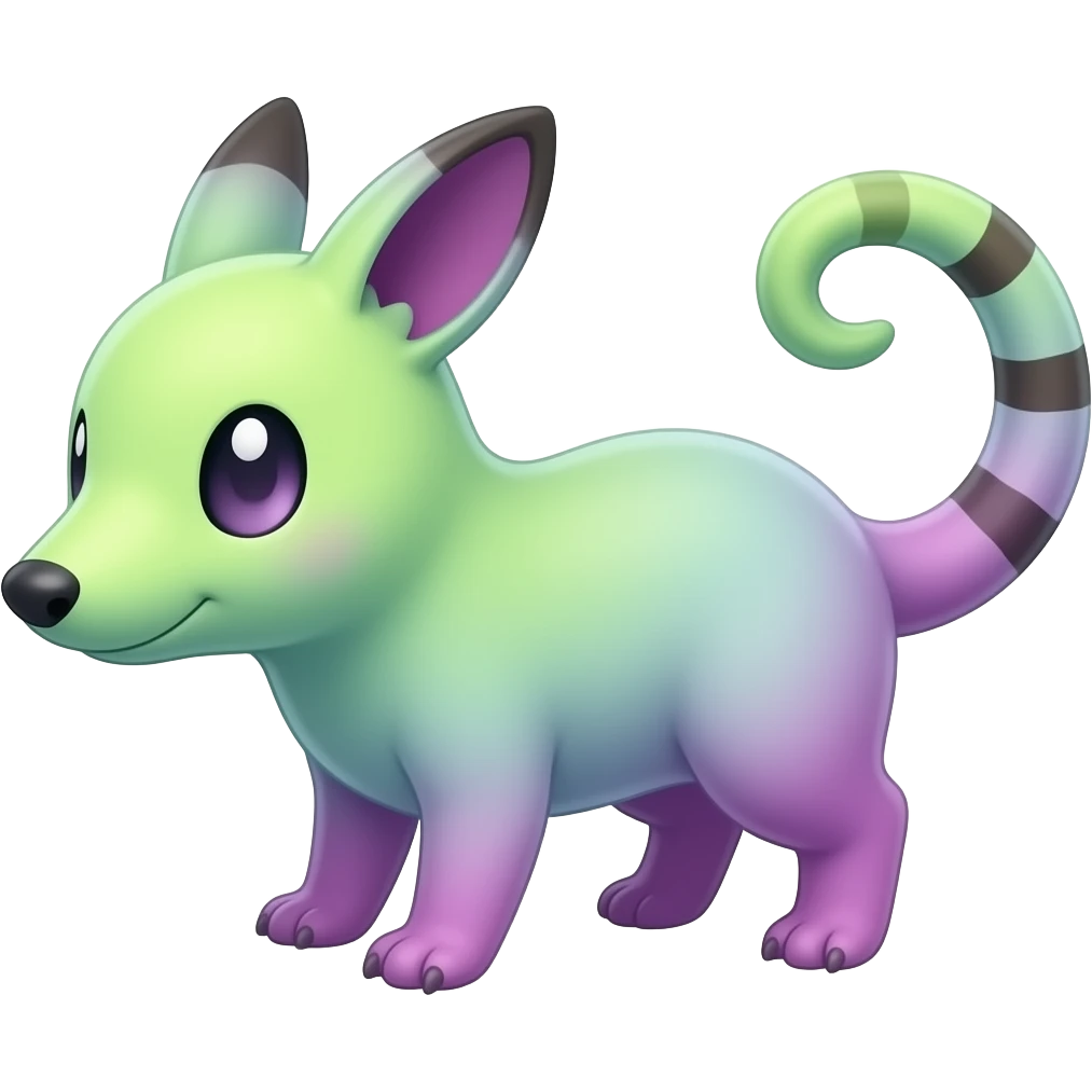 Iridescent Neon Lime-Green-Magenta-gradients Minccino-Numbat-Sergal-fusion-hybrid-animal-creature, full body emoji