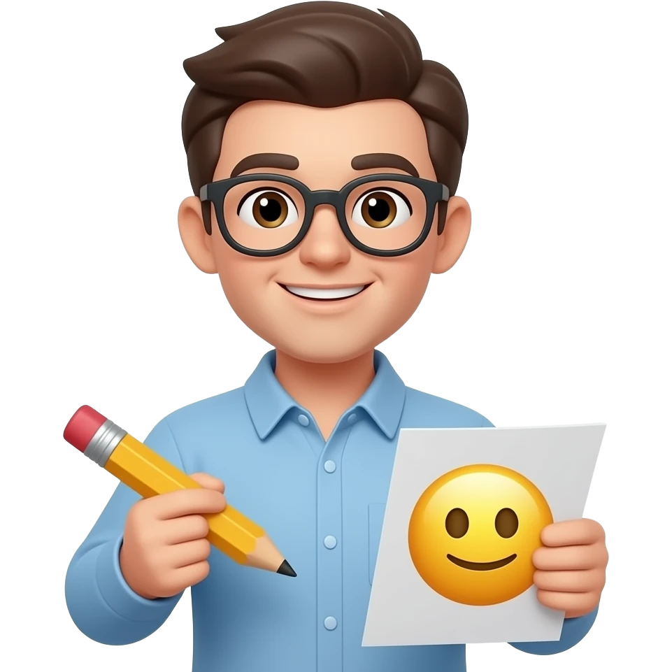 Tạo emoij cầm bút chì và giấy kèm biểu tượng cảm xúc emoji