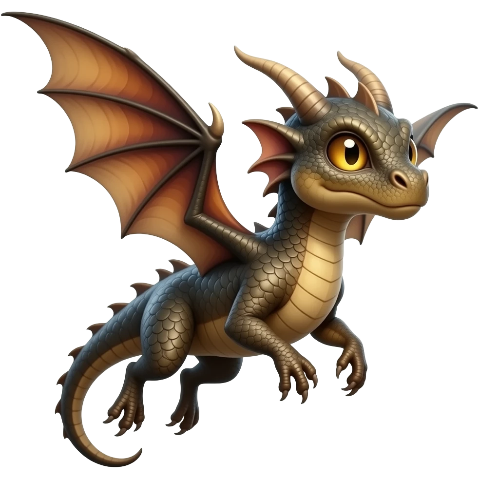 A tiny dragon with insect wings flying mid-air, detailed scales, glowing eyes, realistic lighting, fantasy but photorealistic emoji