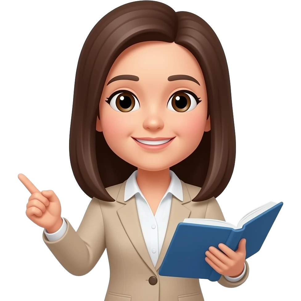 long straight brown hair 50 years old, thin body, teaching math to students emoji