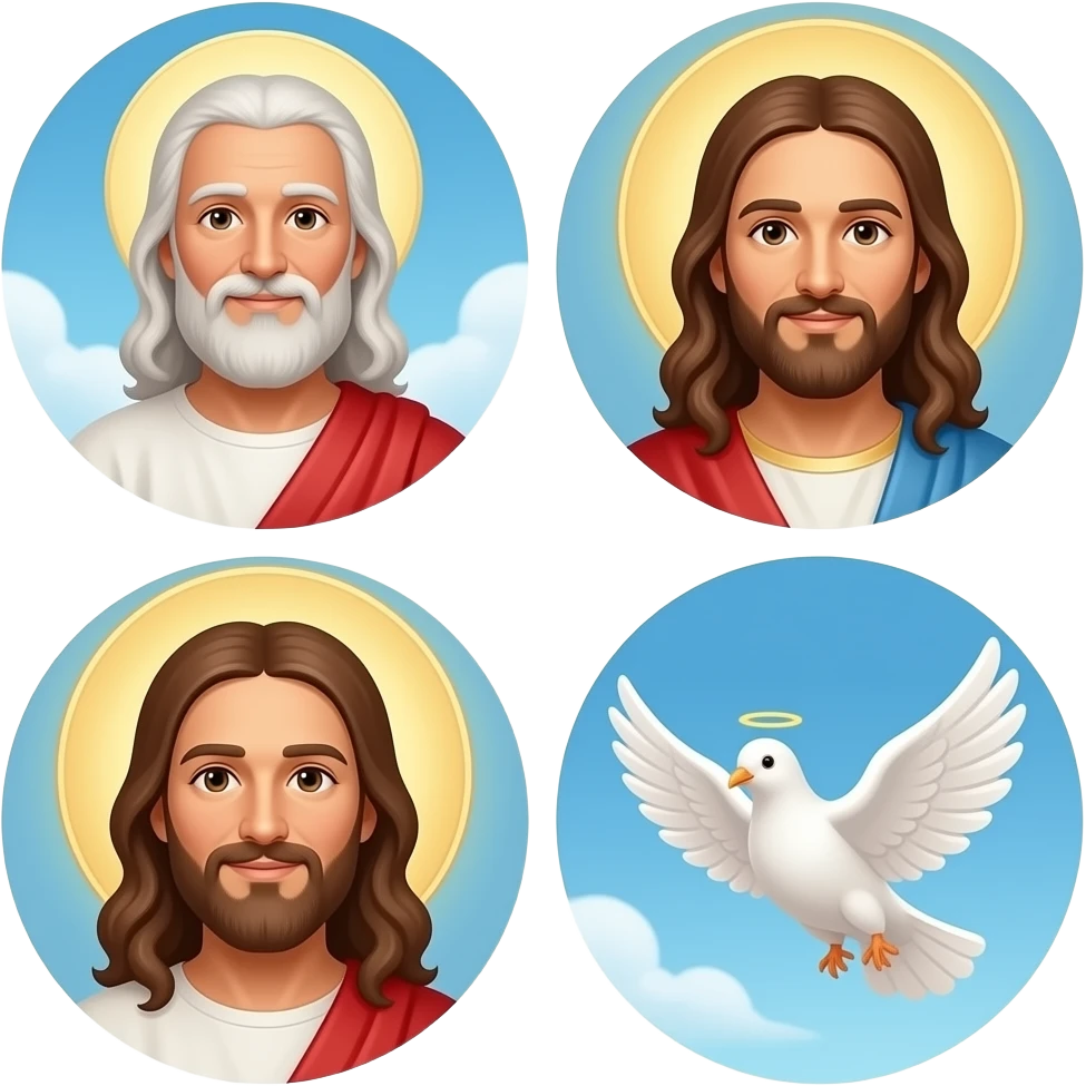 An old man in the sky as God with a loving look on his face , Jesus and the Holy Spirit emoji