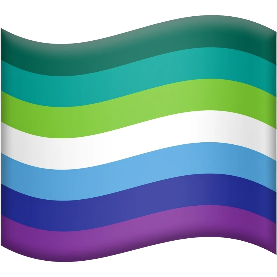 A flag with 7 stripes. Colour of the 1st stripe from top is DARK GREEN, 2nd stripe from top is TEAL, 3RD stripe from top is LIGHT GREEN, 4th stripe from top is plain white, 5th stripe from top is LIGHT BLUE, 6th stripe from top is INDIGO, and last stripe is PURPLE emoji