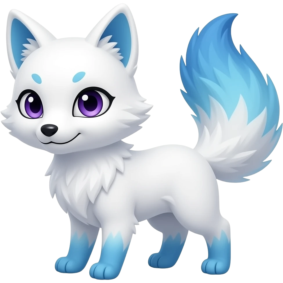 White Kitsune with purple eyes and blue ombré tail even blue fluffy paws emoji