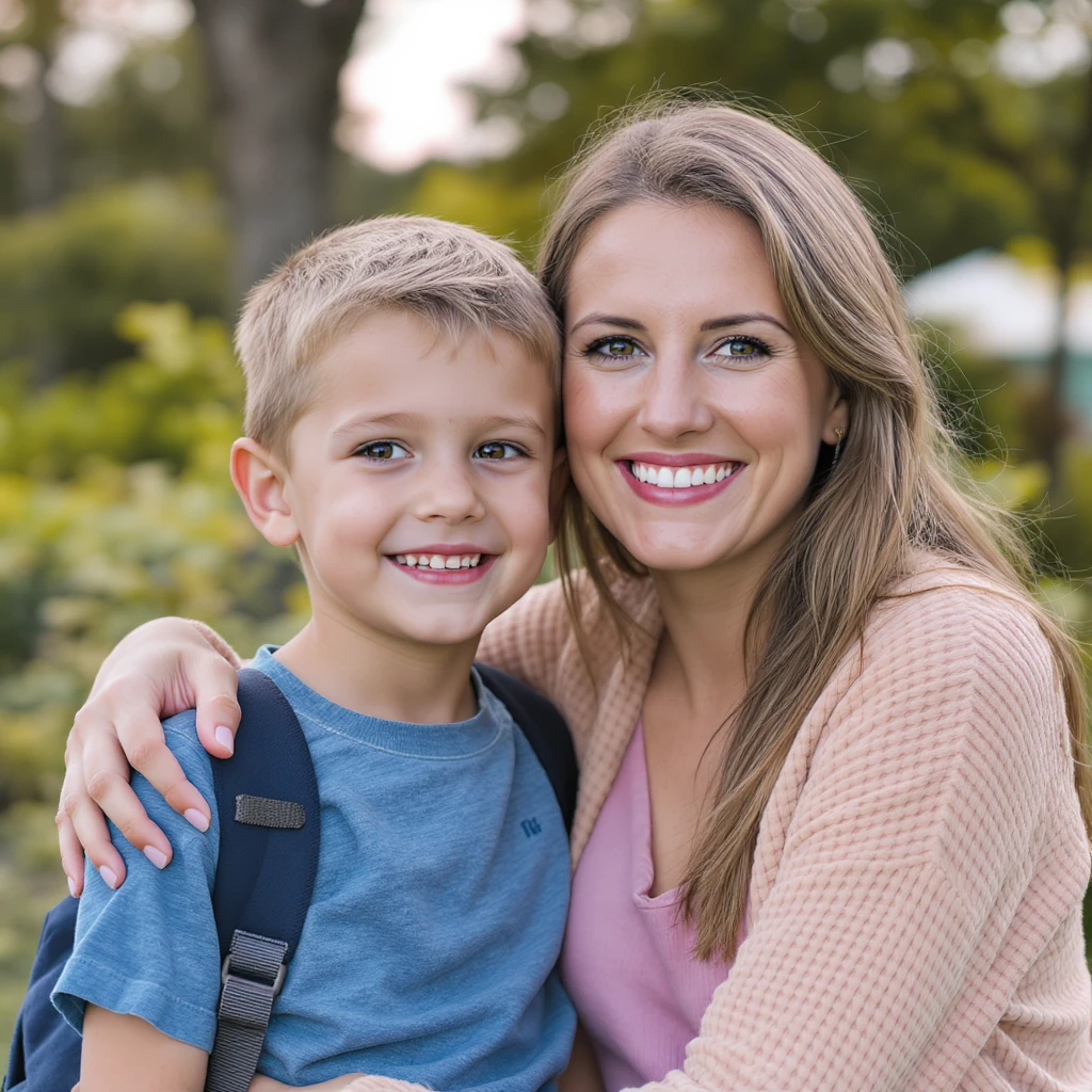 realistic style of mother and son smiling together emoji