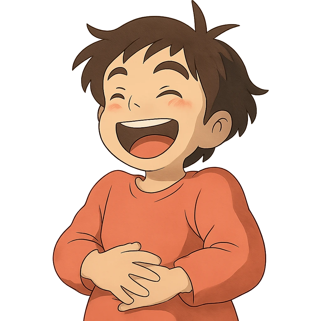 ghibli style character laughing joyfully emoji