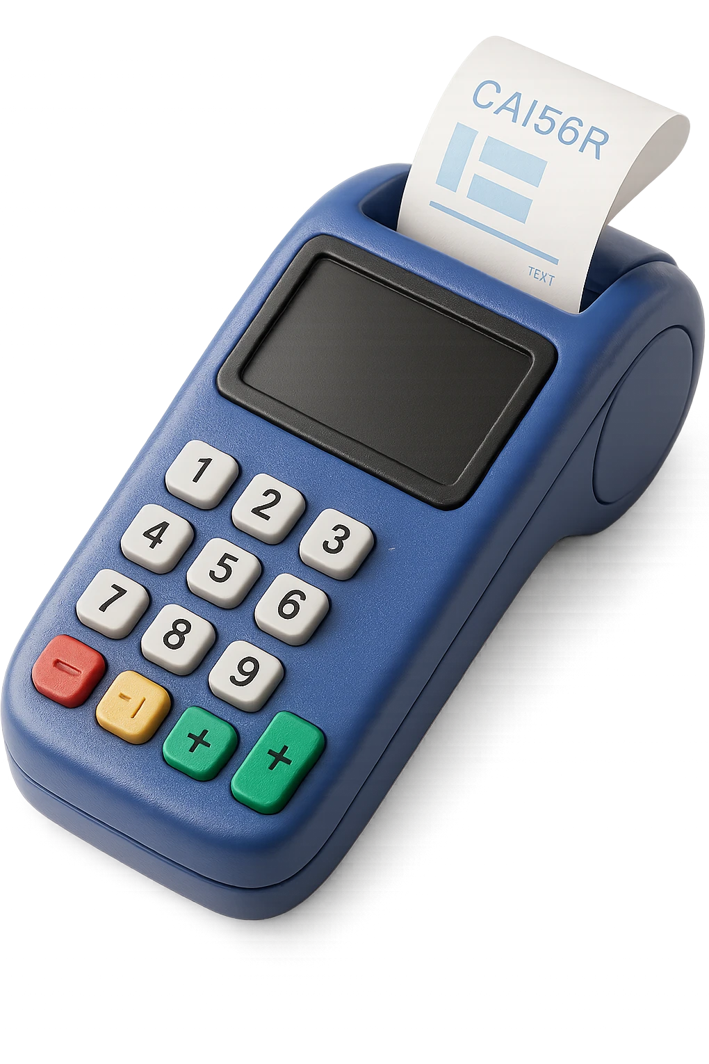 Make the payment terminal look modern and up-to-date in skeuomorphism style with no background. The style should reflect realistic textures and subtle shadows typical of skeuomorphism, emphasizing a polished and tactile appearance with a transparent background. emoji
