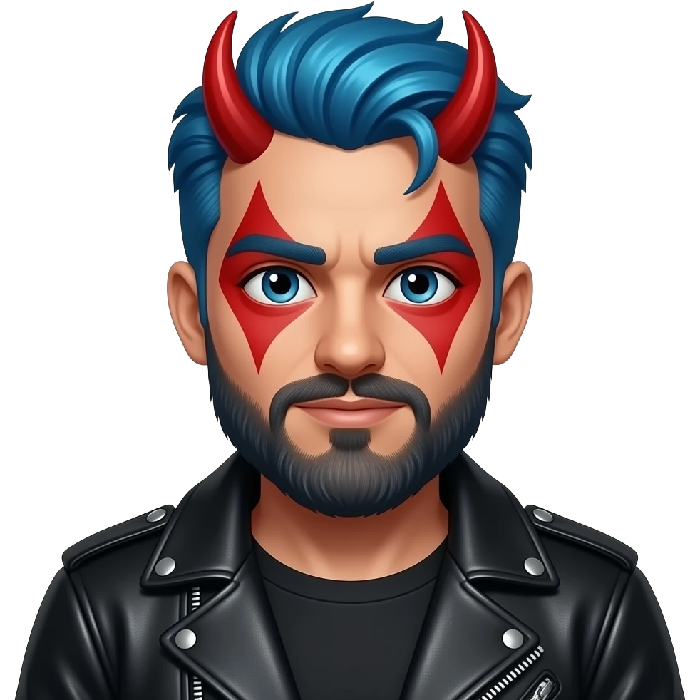 man with beared and spice blue hairs and red devil paint and wear a black leatheer jacket emoji