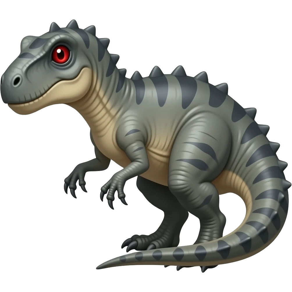 Un dinosaurio gris con garras afiladas ojos rojos espinas emoji