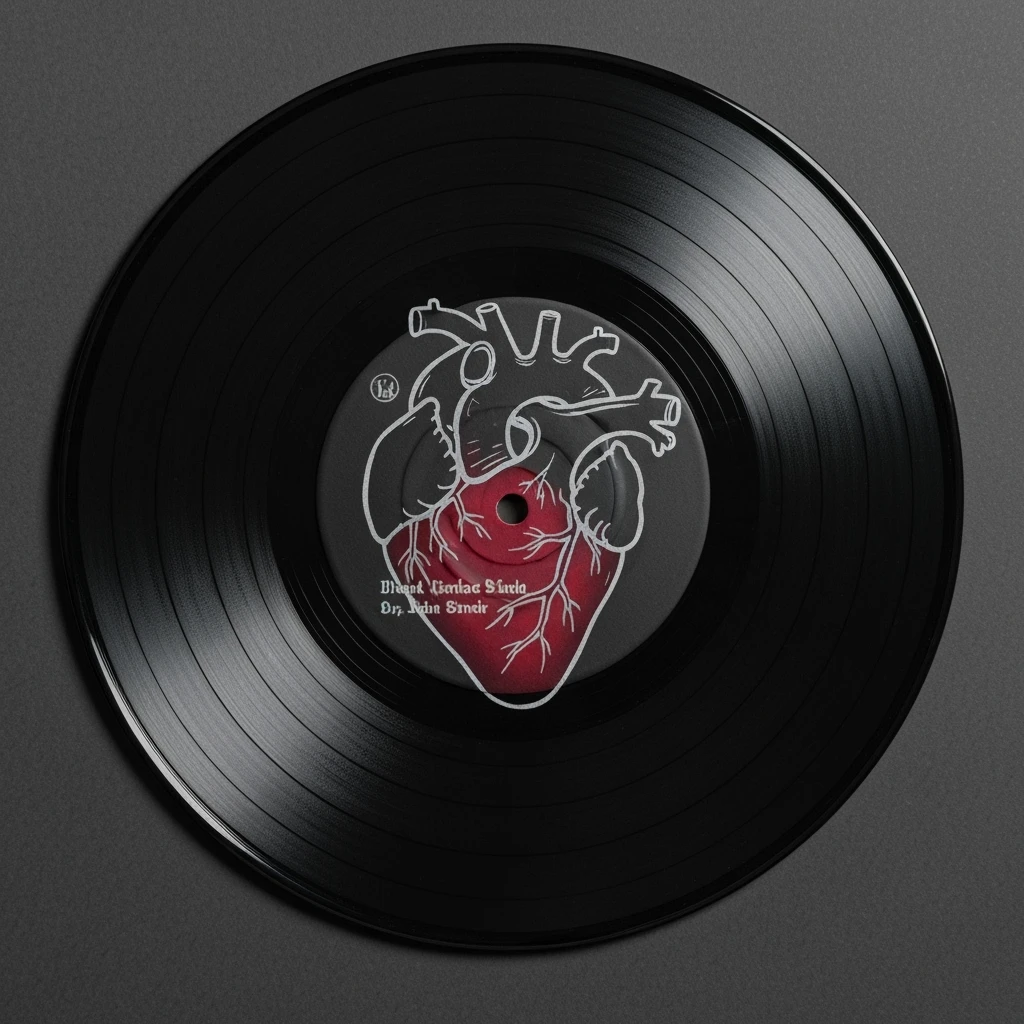 goth heart vinyl record, cute, expressive, minimal emoji