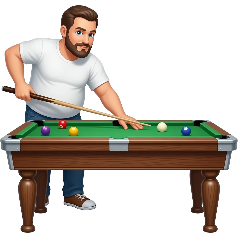 Bald man with mustache and beer belly  playing pool emoji