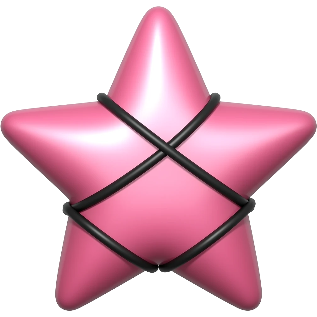 Pale pink shiny star with black ropes across it emoji