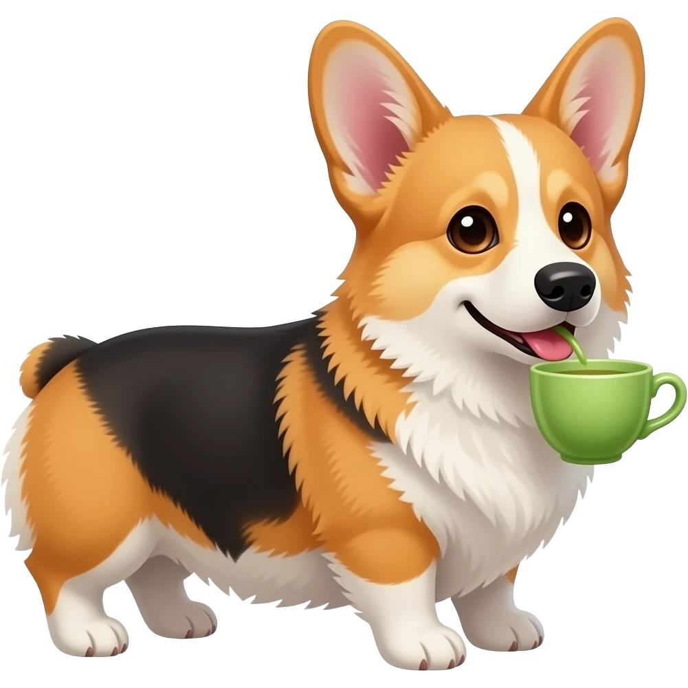tricolor corgi drinking green tea emoji