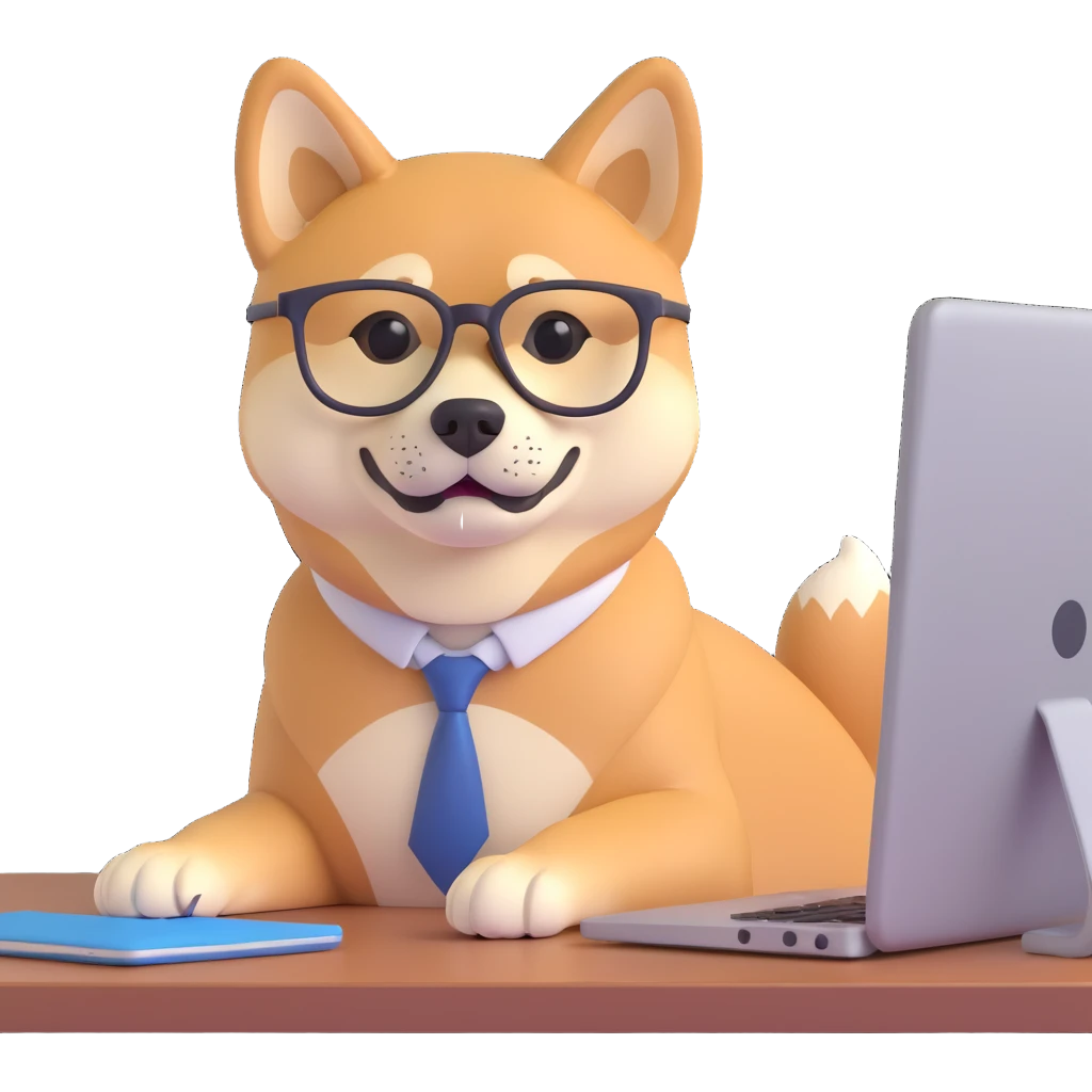 shiba inu with eye glasses and computer emoji