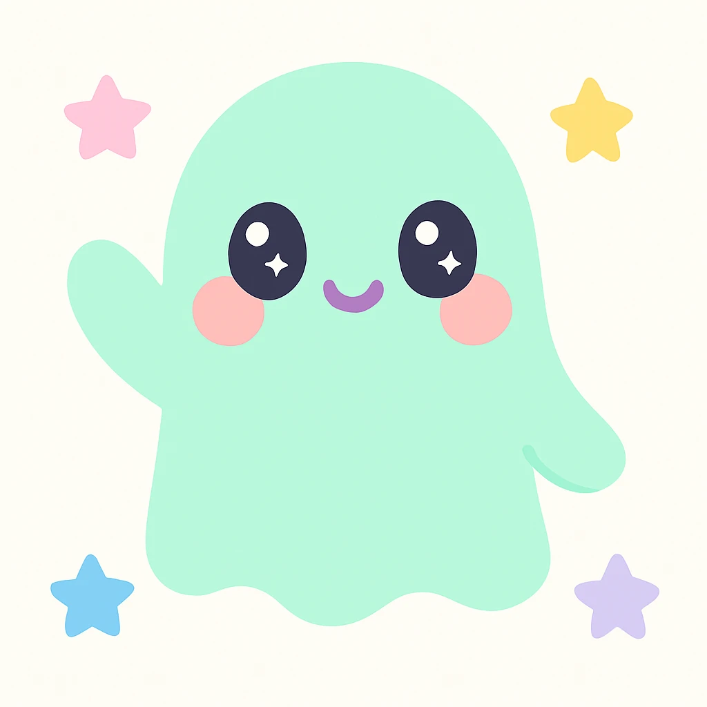 a cute ghost with blushing cheeks, waving, pastel colors, minimal background emoji