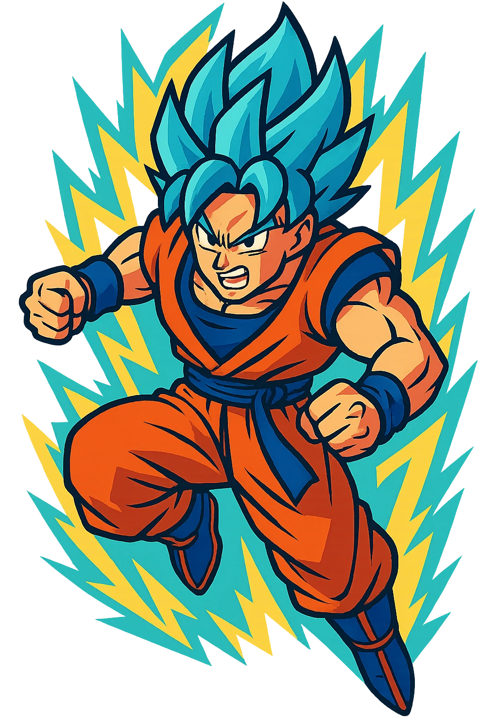 Super Saiyan Goku with blue hair, glowing aura, action pose emoji