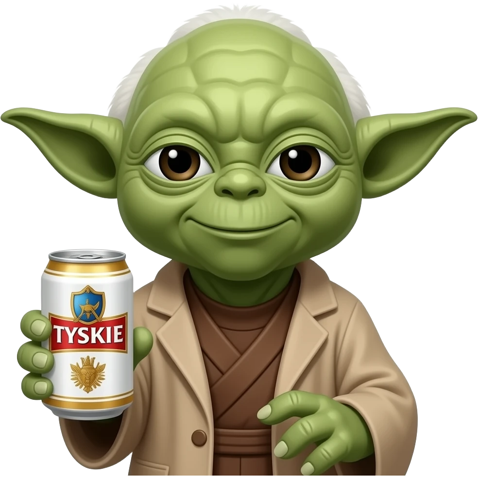 Yoda hat In der linken hand eine Dose Tyskie emoji