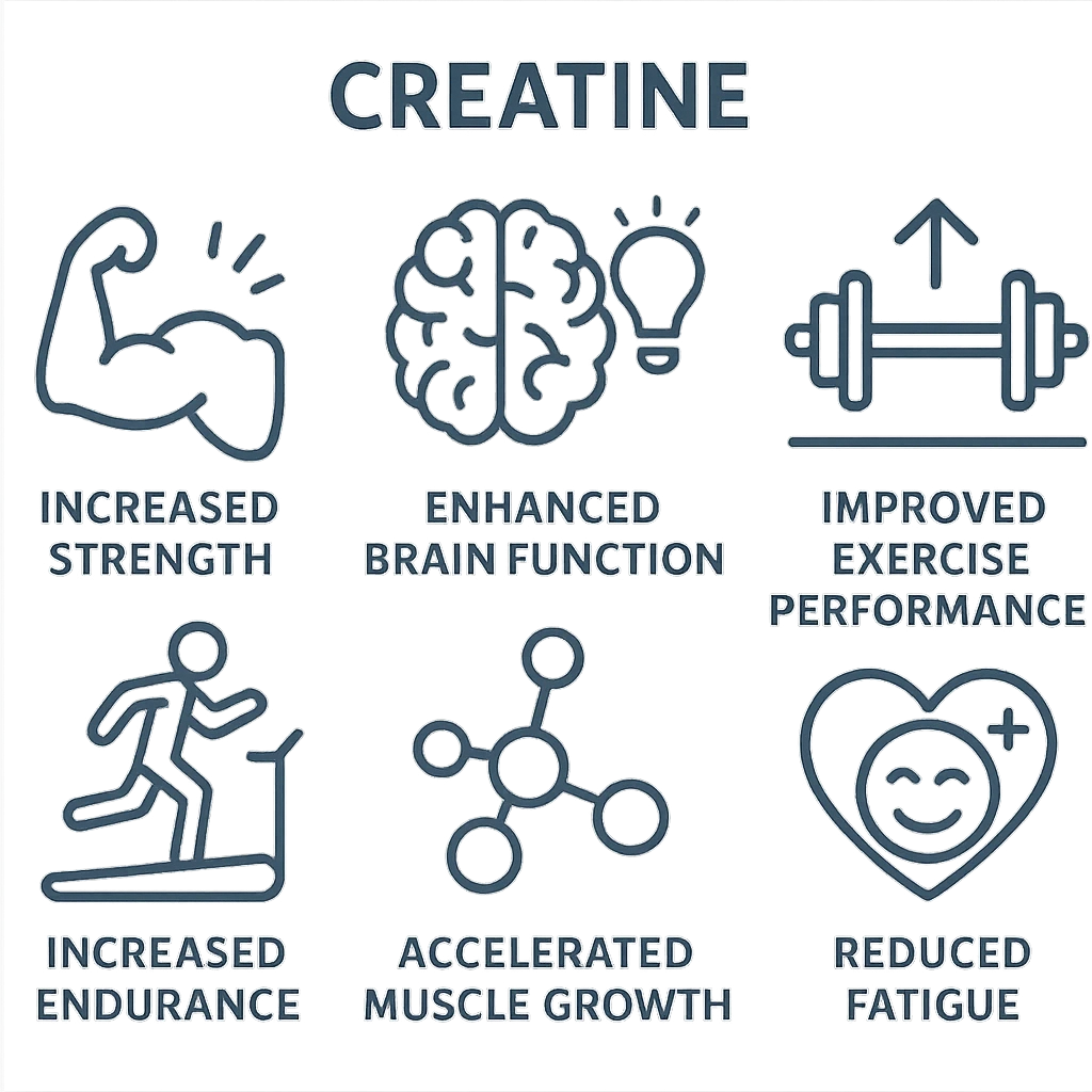 Create a beautiful infographic showing all the effects of creatine using symbols. emoji