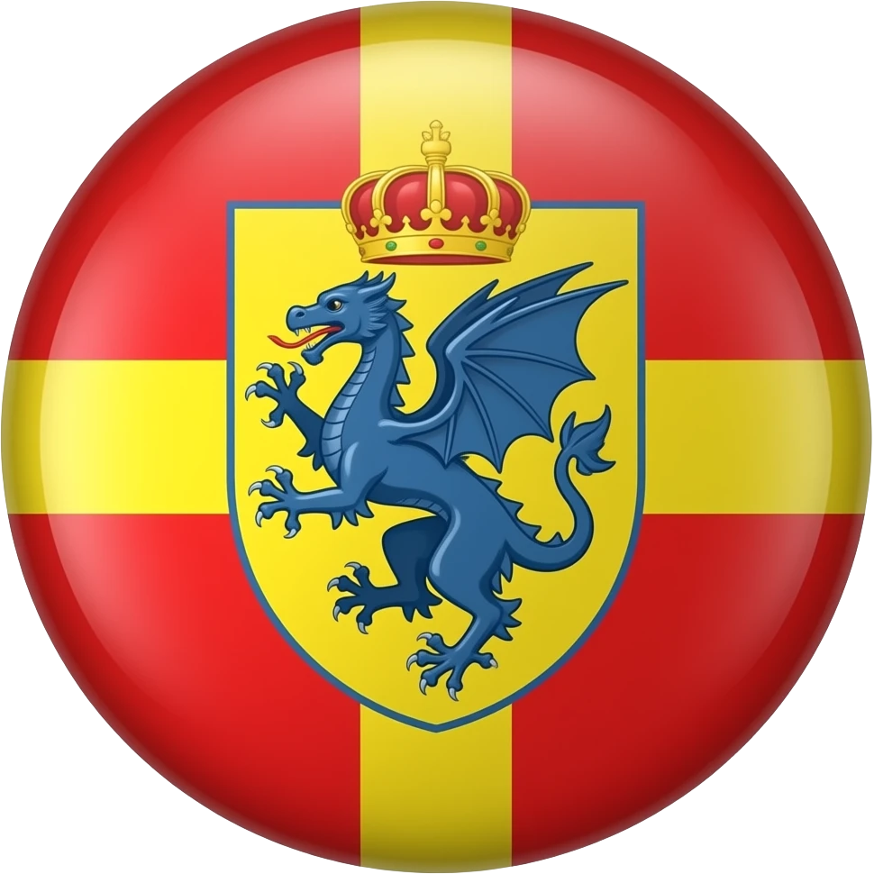 Apple Emoji of Jacobland flag Nordic cross yellow red background where cross meets add shield yellow same color as cross and inside blue dragon red crown on top emoji