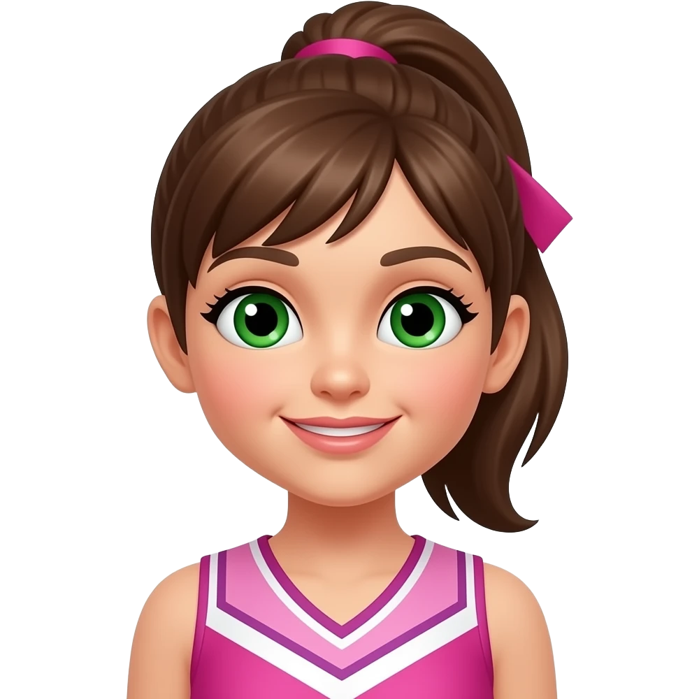 Brown hair green eye cheerleader with pink uniform emoji