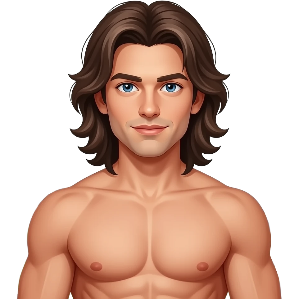 muscular shirtless twink with very long hair with Eiffel Tower emoji