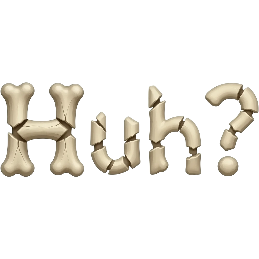 Text "Huh?" made of bones emoji