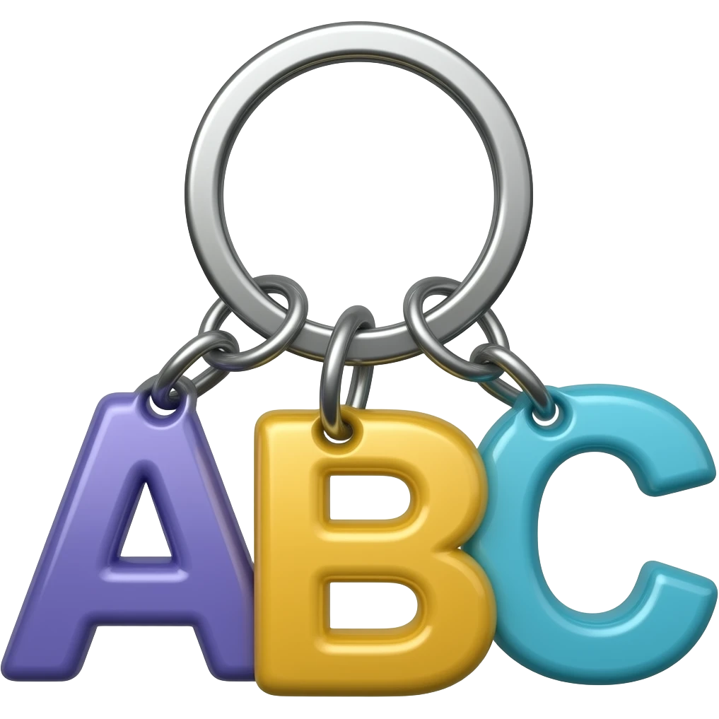 keyring with alphabets A B and C emoji