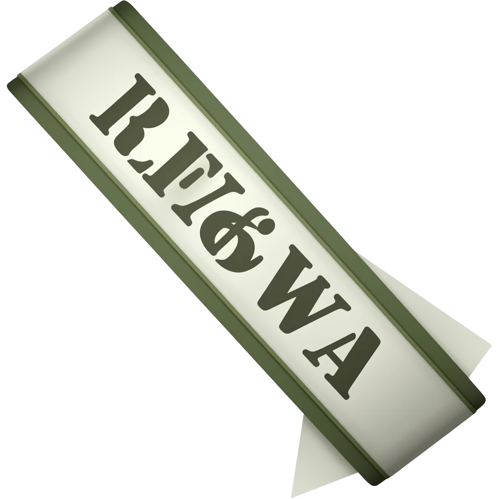 beauty pageant sash, soft fabric, slightly curved, muted earthy palette with dark olive green, soft sage green, warm beige and creamy tones emoji