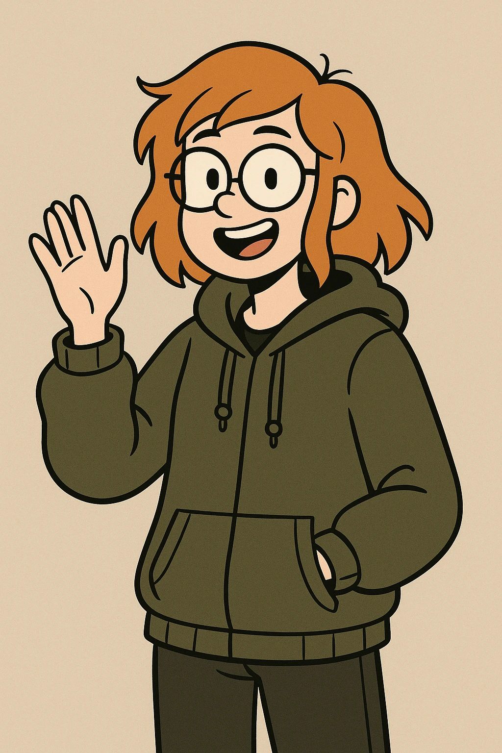 A girl orange hair Urban Heavy Loose a hand say hello glasses emoji