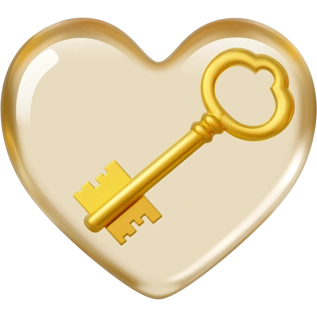 beige glass heart with a golden key emoji